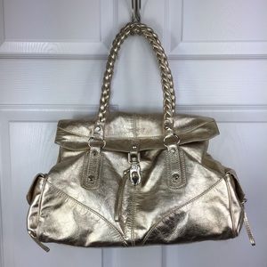 Francesco Biasia Leather Gold Metallic Satchel
